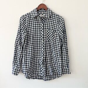 Vineyard Vines Blue White Gingham Plaid Navy Blue White Button Down Blouse Sz 0